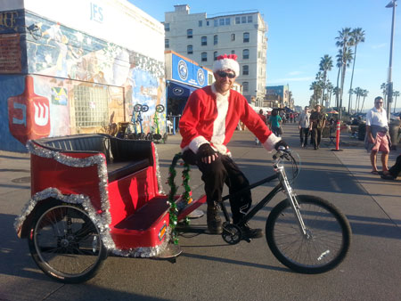 Have Santa show up to your next party on a Pedicab. 